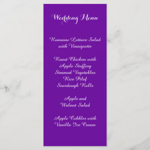 Violett-lila Hochzeitsmenü Menükarte