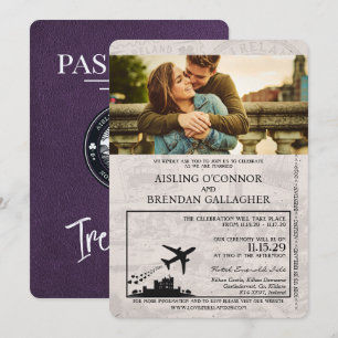 Violett Lila Irland Reisepass Hochzeitseinladung Einladung