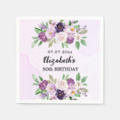 Violett lila-rosa Floraliner Geburtstag Serviette (Vorderseite)