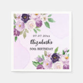 Violett lila-rosa Floraliner Geburtstag Serviette (Vorderseite)