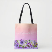 Violett lila rosa Rosa Goldflorchen Name Tasche (Vorderseite)