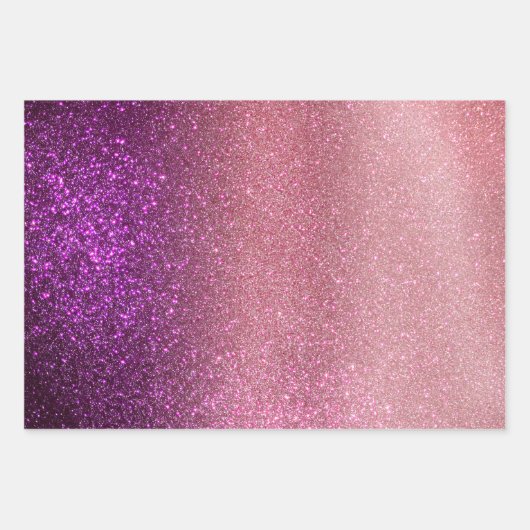 Violett Lila rosa Triple Glitzer Ombre Gradient Geschenkpapier Set (Vorderseite 3)