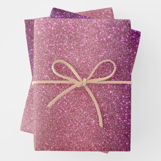 Violett Lila rosa Triple Glitzer Ombre Gradient Geschenkpapier Set (Beispiel)