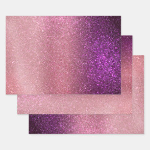 Violett Lila rosa Triple Glitzer Ombre Gradient Geschenkpapier Set