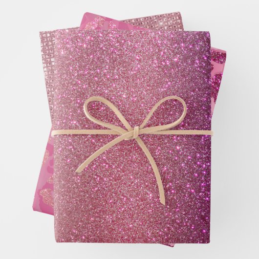 Violett Lila rosa Triple Glitzer Ombre Gradient Geschenkpapier Set (Beispiel)