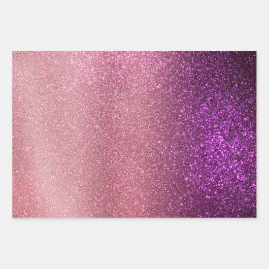 Violett Lila rosa Triple Glitzer Ombre Gradient Geschenkpapier Set (Vorderseite)