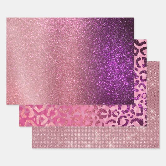Violett Lila rosa Triple Glitzer Ombre Gradient Geschenkpapier Set (Set)