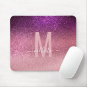 Violett Lila rosa Triple Glitzer Ombre Monogram Mousepad (Mit Mouse)