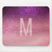 Violett Lila rosa Triple Glitzer Ombre Monogram Mousepad (Vorne)