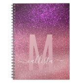 Violett Lila rosa Triple Glitzer Ombre Monogram Notizblock (Vorderseite)