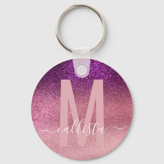 Violett Lila rosa Triple Glitzer Ombre Monogram Schlüsselanhänger (Vorderseite)