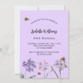 Violett lila rosa Wildblumen Geburtstag Einladung (Vorderseite)