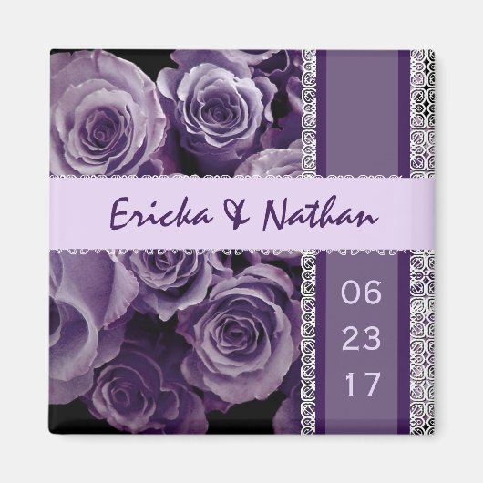 VIOLETT LILA Spitzen Hochzeit Rose Bouquet Magnet (Vorne)