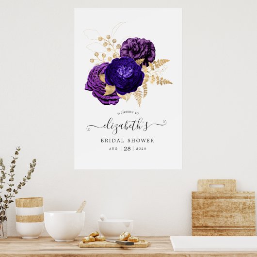 Violett, Lila und goldfarbenes Brautparty willkomm Poster (Küche)