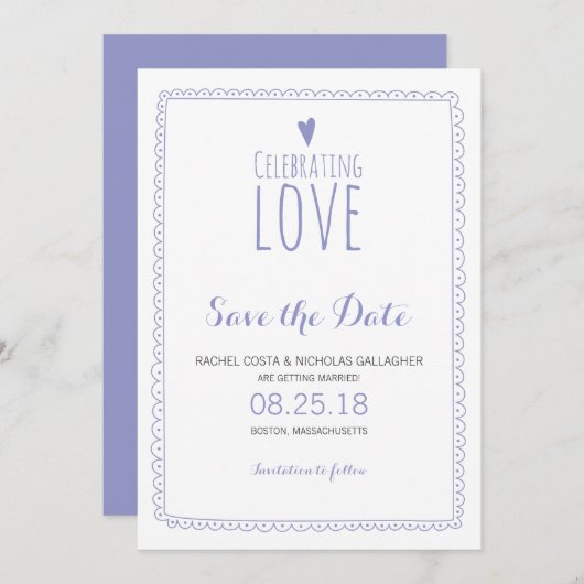Violett Lila weißer Doodrahmen Save the Date Einladung (Vorne/Hinten)
