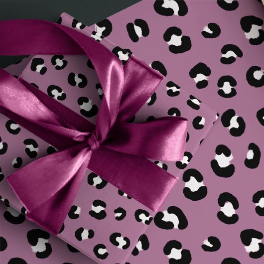 Violett mit schwarzem und weißem Leopard Geschenkpapier Set