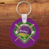 Violett |Name des gelben Baseball-Diamanten-Player Schlüsselanhänger (Vorderseite)