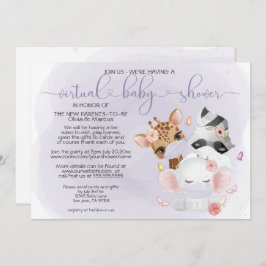 Violett-Niedliche Tiere in Masken Virtual Baby Dus Einladung