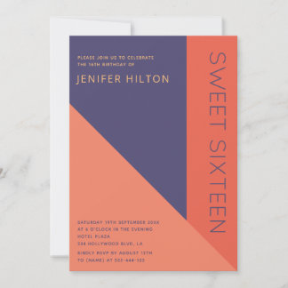 Violett-orangefarbener Block 16 . Geburtstag Einla Einladung