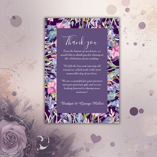 Violett Pastellgrün Wildblume Hochzeit Dankeskarte