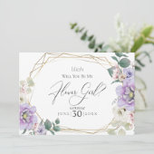 Violett Peony Blume werden Sie mein Blumenmädchen Einladung (Stehend Vorderseite)