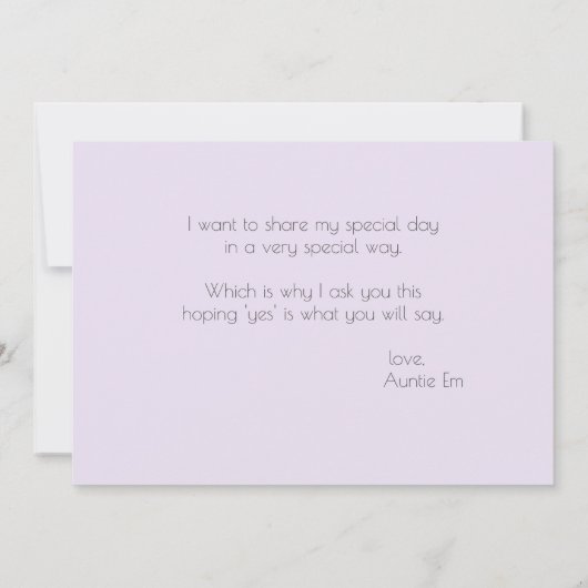 Violett Peony Blume werden Sie mein Blumenmädchen Einladung (Rückseite)