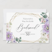 Violett-Peony-Blume werden Sie meine Bridesmaid se Einladung (Vorderseite)