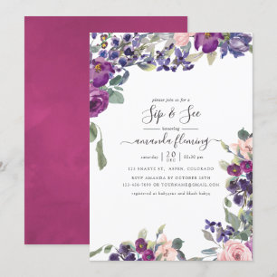 Violett, Pflaume und Rosé Blumensip und -see Einladung