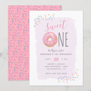 Violett Pink Doughnut Sprinkle Sweet 1st Birthda Einladung