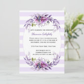 Violett Pink Lila Blumen Streifen Grad Party Einladung (Stehend Vorderseite)