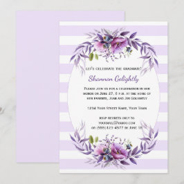 Violett Pink Lila Blumen Streifen Grad Party Einladung