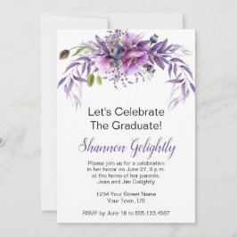 Violett Pink Lila Wildblumen Graduierungspartei Einladung