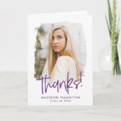 Violett | Preppy Script Foto Abschluss Dankeskarte (Vorderseite)