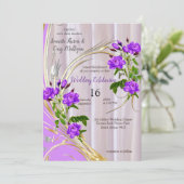 Violett Purplisch-Rose auf Magenta-Pink-Seide Einladung (Stehend Vorderseite)