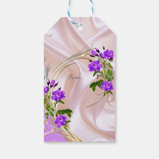Violett Purplische Aquarellfarben Rose auf rosa Se Geschenkanhänger (Rückseite)