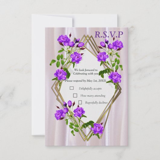 Violett Purplische Aquarellfarben Rose auf rosa Se RSVP Karte (Vorderseite)