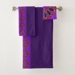 Violett, Purpur und Kirschrot moderne Mandala Badhandtuch Set