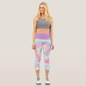 Violett Rosa blaue Gefärbte Krawatte Abstrakter Sw Capri Leggings (Vorderseite)