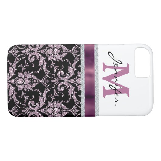 Violett-Rosa-Damask-Imitat Diamond Monogram Case-Mate iPhone Hülle (Rückseite (Horizontal))