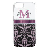 Violett-Rosa-Damask-Imitat Diamond Monogram Case-Mate iPhone Hülle (Rückseite)