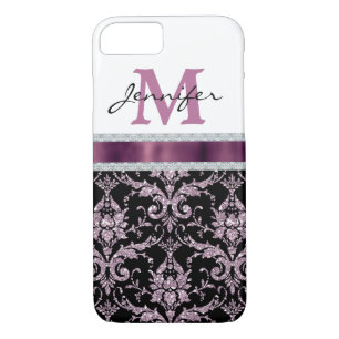 Violett-Rosa-Damask-Imitat Diamond Monogram iPhone 8/7 Hülle