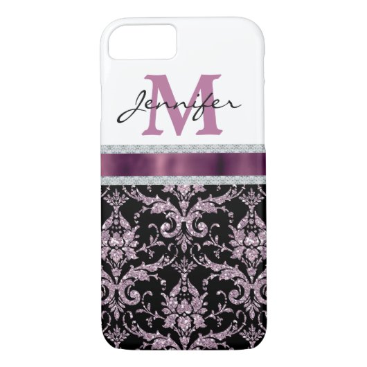 Violett-Rosa-Damask-Imitat Diamond Monogram Case-Mate iPhone Hülle (Rückseite)