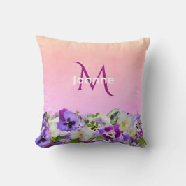 Violett Rosa Flora Monogramm Name Kissen
