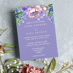 Violett-Rosa-Lila-Elfenbein-Wildblumen Hochzeit Einladung
