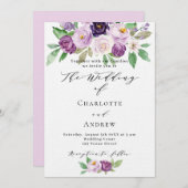 Violett rosa lila Floralfarben Luxus Hochzeit Einladung (Vorne/Hinten)