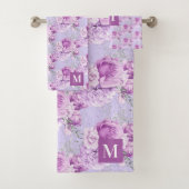 Violett Rosa Rosen Blume Monogramm Badhandtuch Set (Insitu)