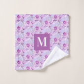 Violett Rosa Rosen Blume Monogramm Badhandtuch Set (Waschlappen)