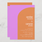 Violett Rosa und Orange Retro Geometric Wedding Einladung (Vorne/Hinten)