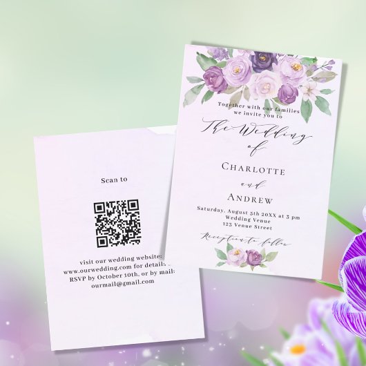 Violett Rosa violette Blumen Rose QR UAWG Hochzeit Einladung