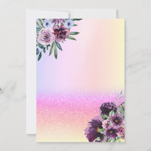 Violett-Rose, Glitzer-Bokeh-Kinderdusche Einladung (Rückseite)